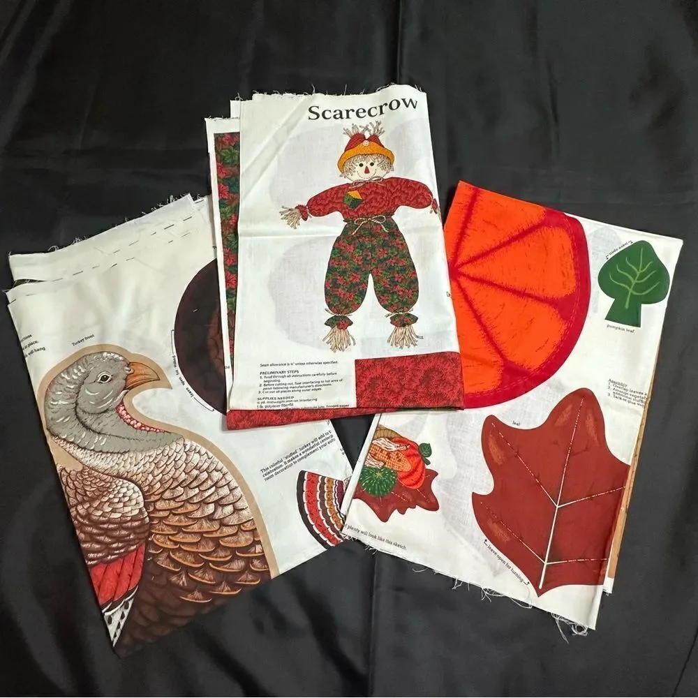 Vintage Thanksgiving Cut and Sew Crafts Turkey, Cornucopia and Scarecrow - Fall